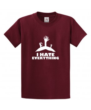 I Hate Everything Graveyard Zombie Scary Hands Horror Comical Vintage Unisex Kids and Adults T-shirt Black Lovers